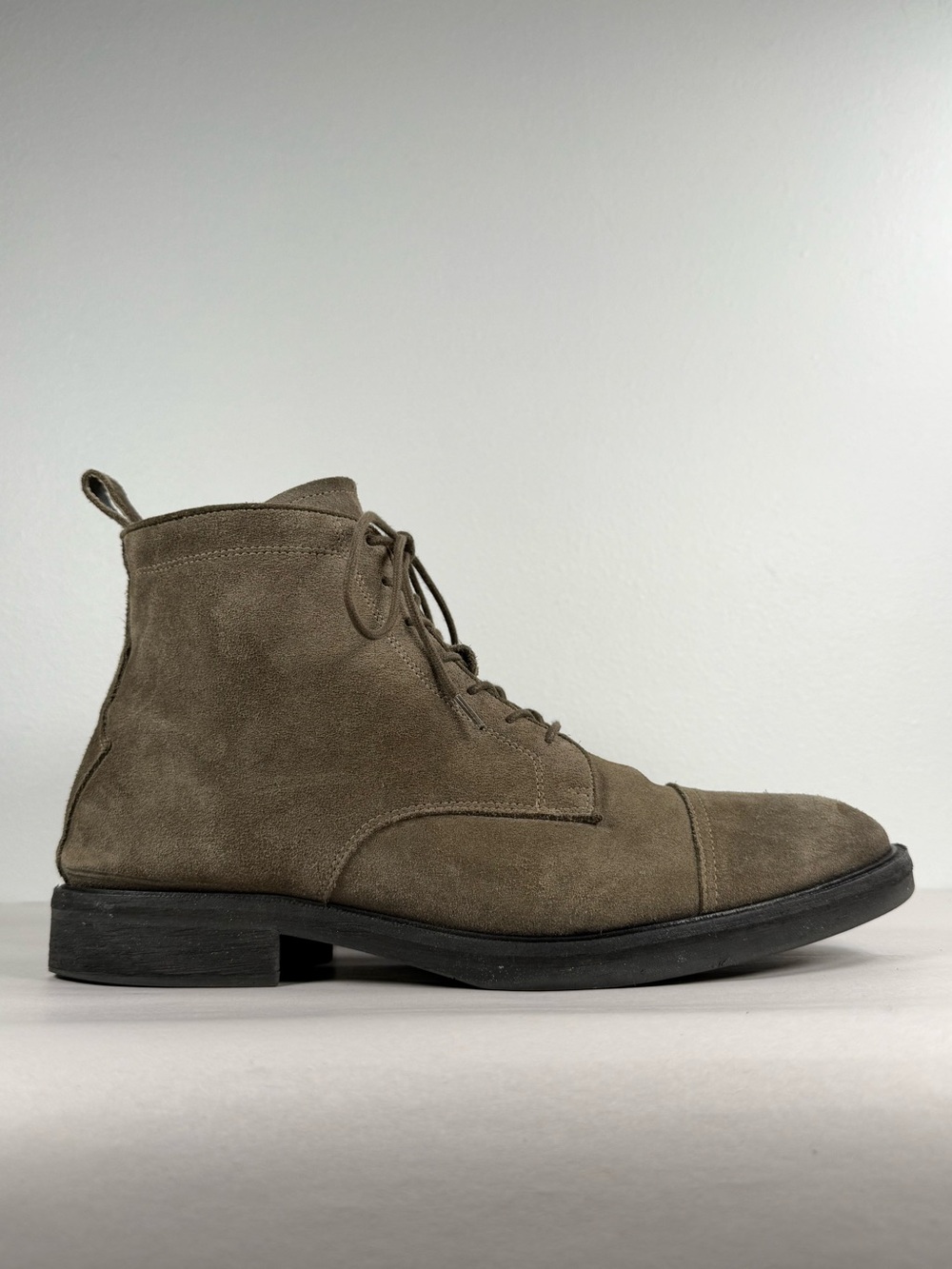AllSaints Men's Drago Suede Cap Toe Boots Size 13 Khaki Made In Portugal 46 EU